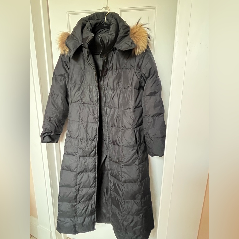 Marc New York Women's Black Maxi Puffer Coat with Fur Trim (S)